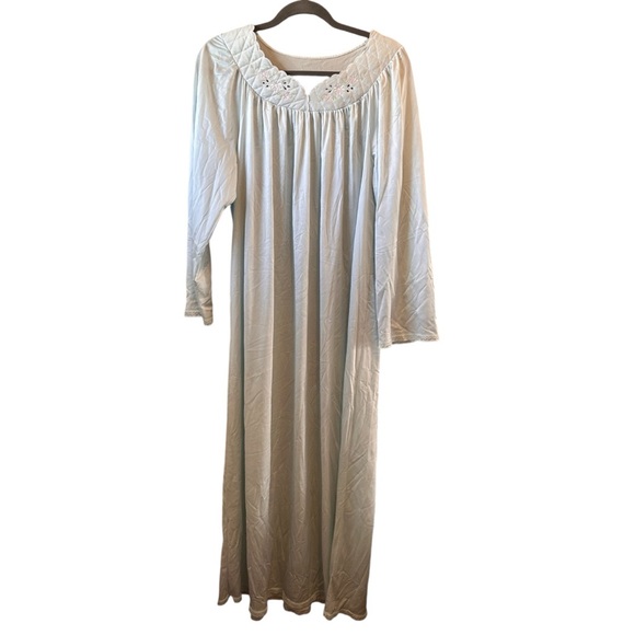 Vintage Womens Shadowline Embroidered Long Nightgown Gown Light Aqua L - Picture 1 of 4